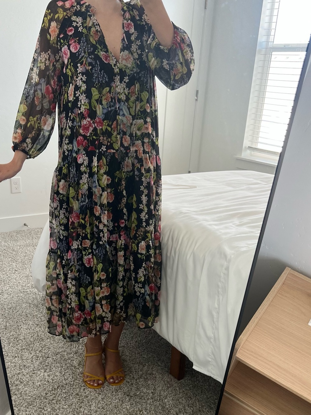 Zara Black Floral Ruffled Sleeve Dress - Picture 5 of 8